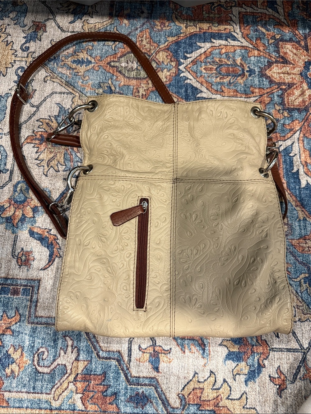 Italian Leather Crossbody Bag with Brown Trim
